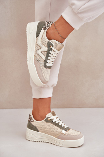 tenisky Dámske s platformou so vzormi leopardej kožušiny zelená farba Lorori