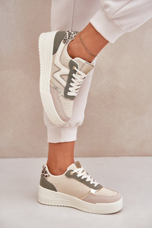 tenisky Dámske s platformou so vzormi leopardej kožušiny zelená farba Lorori