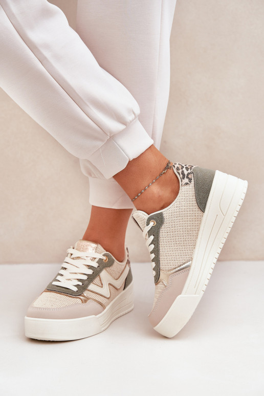 tenisky Dámske s platformou so vzormi leopardej kožušiny zelená farba Lorori