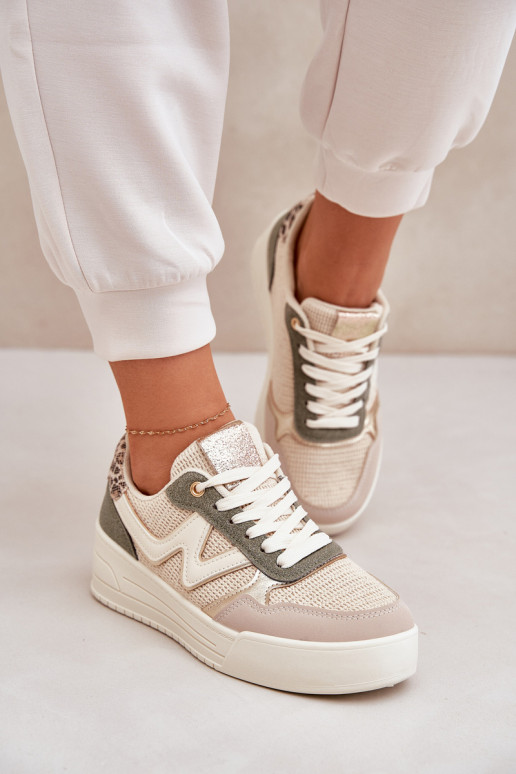 tenisky Dámske s platformou so vzormi leopardej kožušiny zelená farba Lorori