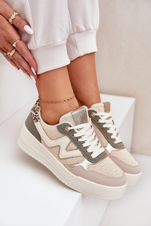 tenisky Dámske s platformou so vzormi leopardej kožušiny zelená farba Lorori