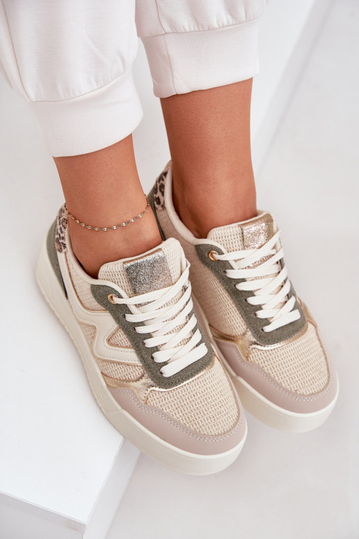 tenisky Dámske s platformou so vzormi leopardej kožušiny zelená farba Lorori