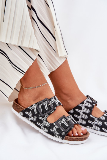 Dámske papuče s prackami A trblietky S.Barski RB51-006 čierna