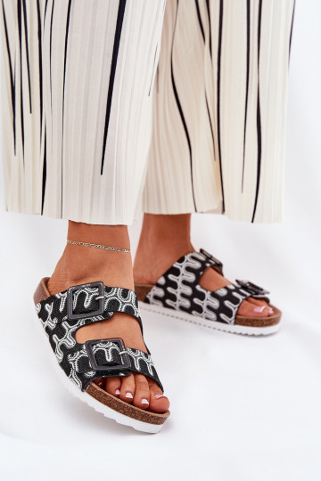 Dámske papuče s prackami A trblietky S.Barski RB51-006 čierna 2