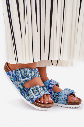 Dámske papuče s prackami A trblietky S.Barski RB51-006 Modrá