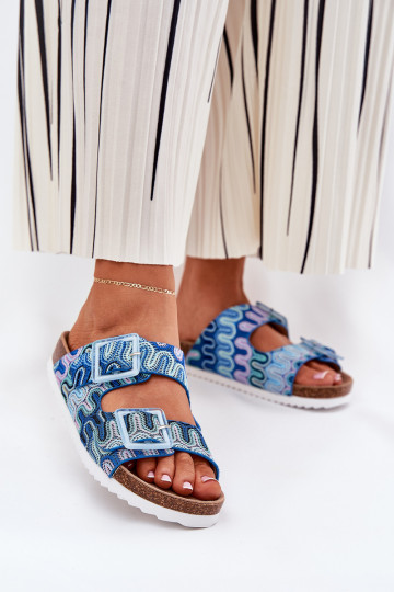 Dámske papuče s prackami A trblietky S.Barski RB51-006 Modrá 2