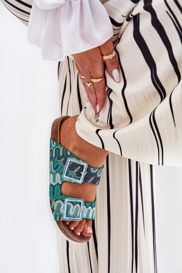 Dámske papuče s prackami A trblietky S.Barski RB51-006 zelená farba