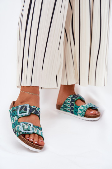 Dámske papuče s prackami A trblietky S.Barski RB51-006 zelená farba 2