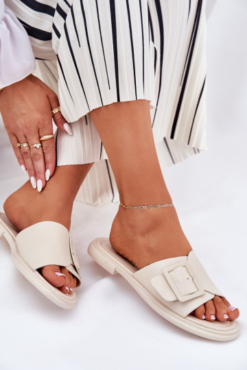 Kožené papuče Dámske s prackami D&A SJ2302-01 béžová