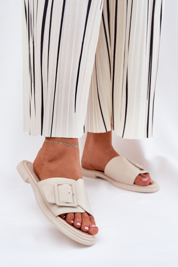 Kožené papuče Dámske s prackami D&A SJ2302-01 béžová 2