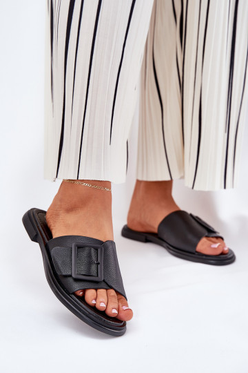 Kožené papuče Dámske s prackami D&A SJ2302-01 čierna