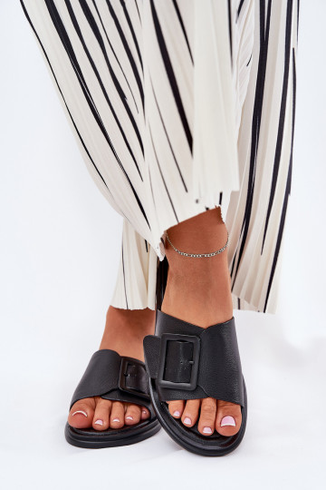 Kožené papuče Dámske s prackami D&A SJ2302-01 čierna 2