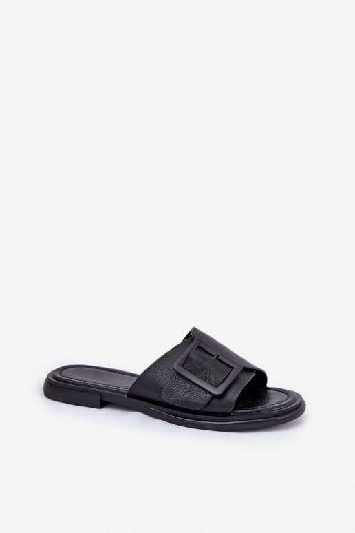 Kožené papuče Dámske s prackami D&A SJ2302-01 čierna Kožené papuče Dámske s prackami D&A SJ2302-01 čierna