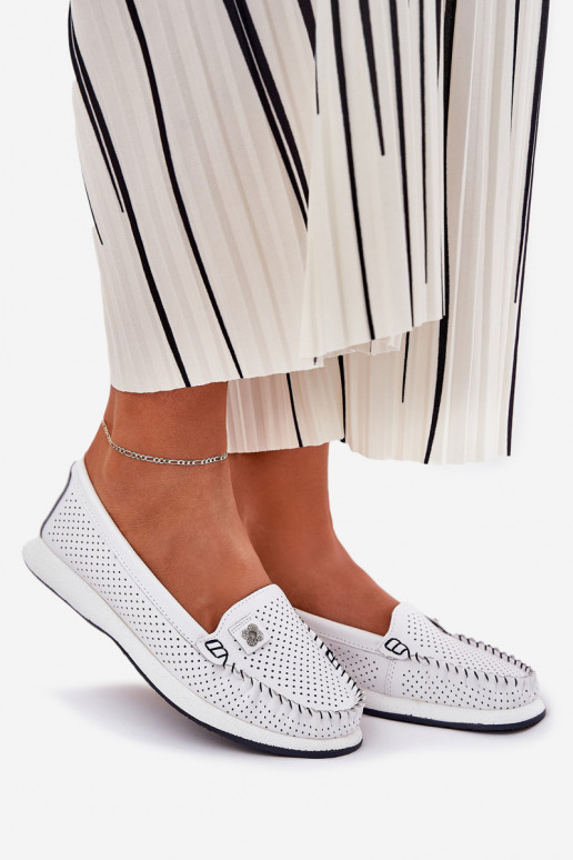 Kožené dámske mokasíny S.Barski LR51-673 biela farba