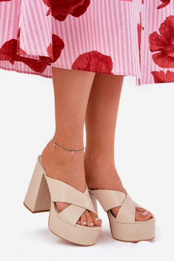 Dámske papuče s platformou I Príspevok béžová Lenobos 2