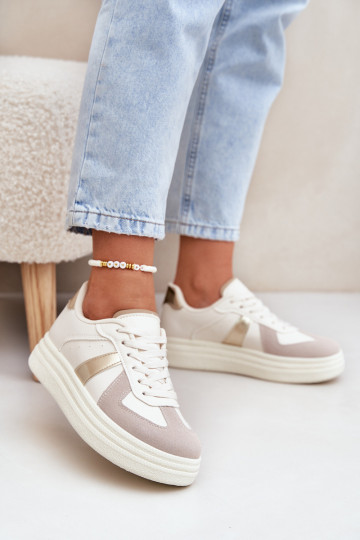 Eko kožené sneakersy modelu dámske s platformou pieskovej farby Goriette 2