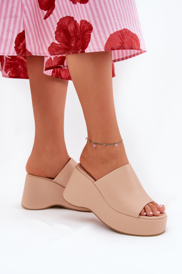 Eko Kožené papuče Dámske s platformou I Koturnie béžová Kisoffi