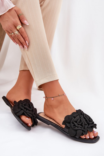 Dámske papuče so širokými podpätkami S Ornatemi s kvetinovými motívmiami čierna Misorsse