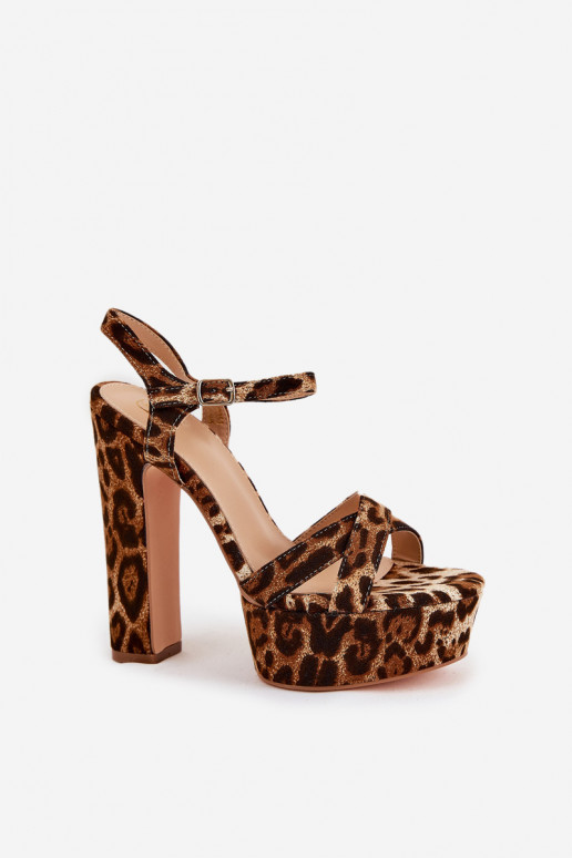 Dámske sandále Zapnuté Vysokom Poste a platforma so vzormi leopardej kožušiny Hnedá farba Jovenes