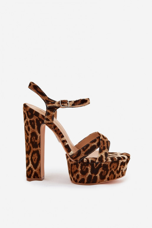 Dámske sandále Zapnuté Vysokom Poste a platforma so vzormi leopardej kožušiny Hnedá farba Jovenes