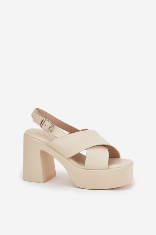 Dámske sandále na vysokom opätku a platforma z eko kože slonovina Annavin