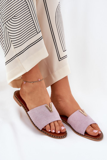 Dámske papuče so širokými podpätkami S Ornatemi Detalami Fialová Saliena