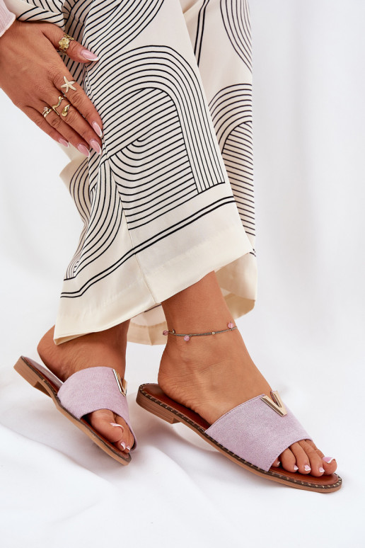 Dámske papuče so širokými podpätkami S Ornatemi Detalami Fialová Saliena Dámske papuče so širokými podpätkami S Ornatemi Detalami Fialová Saliena