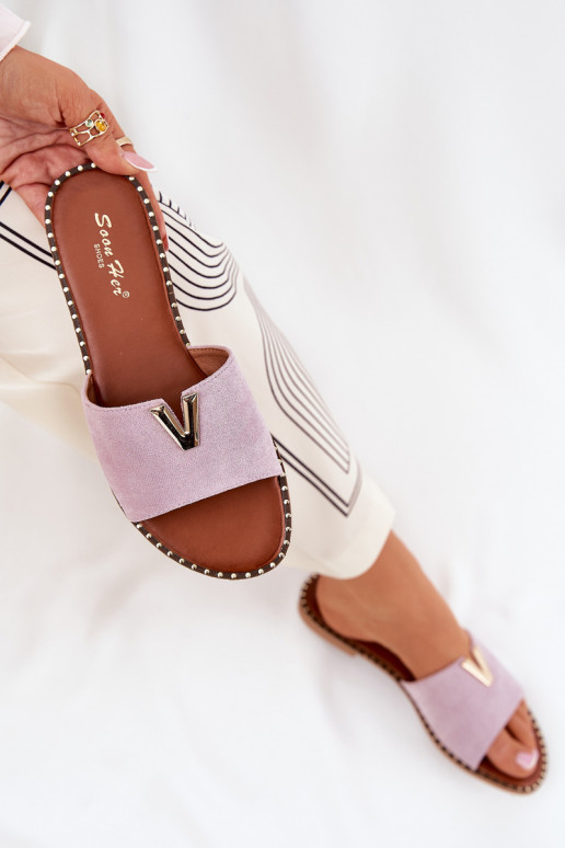 Dámske papuče so širokými podpätkami S Ornatemi Detalami Fialová Saliena Dámske papuče so širokými podpätkami S Ornatemi Detalami Fialová Saliena