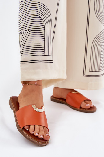 Dámske papuče Eko Kožené S Ornatemi Detalami oranžová Mevith 2