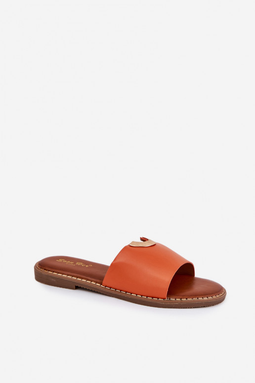 Dámske papuče Eko Kožené S Ornatemi Detalami oranžová Mevith Dámske papuče Eko Kožené S Ornatemi Detalami oranžová Mevith