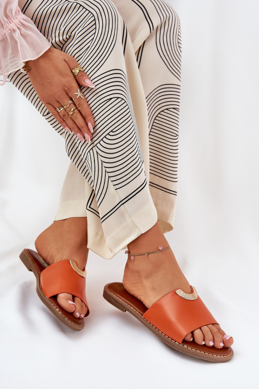 Dámske papuče Eko Kožené S Ornatemi Detalami oranžová Mevith Dámske papuče Eko Kožené S Ornatemi Detalami oranžová Mevith