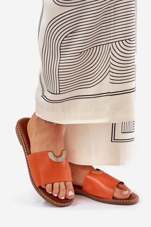 Dámske papuče Eko Kožené S Ornatemi Detalami oranžová Mevith Dámske papuče Eko Kožené S Ornatemi Detalami oranžová Mevith