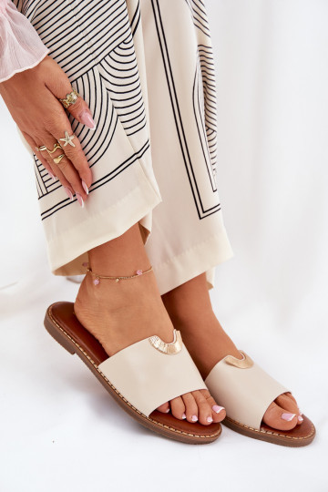 Dámske papuče Eko Kožené S Ornatemi Detalami béžová Mevith