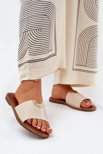 Dámske papuče Eko Kožené S Ornatemi Detalami béžová Mevith 2