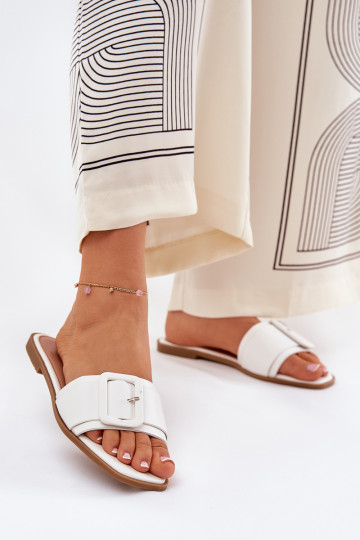 rovná sa Dámske papuče Eko Kožené s prackami biela farba Bamma 2