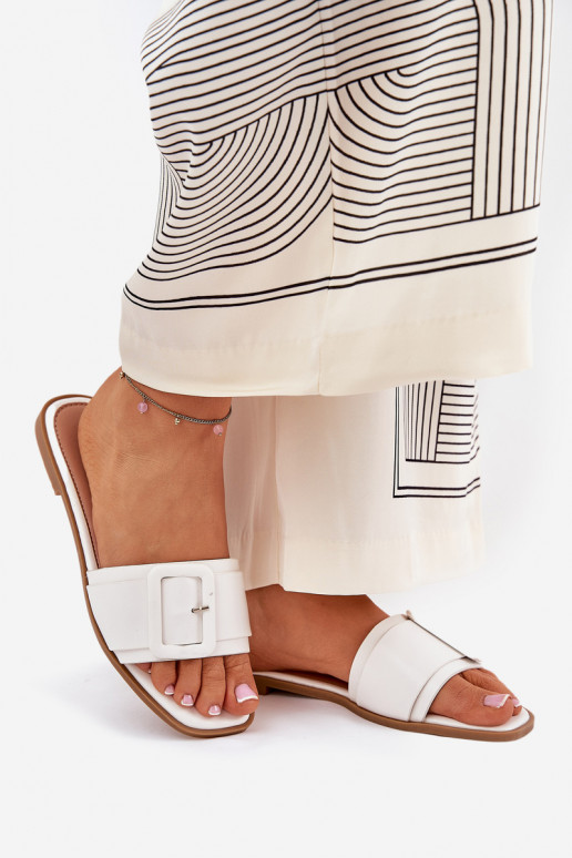 rovná sa Dámske papuče Eko Kožené s prackami biela farba Bamma rovná sa Dámske papuče Eko Kožené s prackami biela farba Bamma