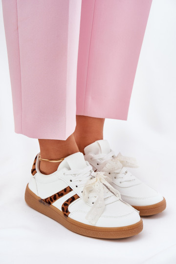 nízke sneakers model s šnúrkami a leopardím vzorom biele Zielle