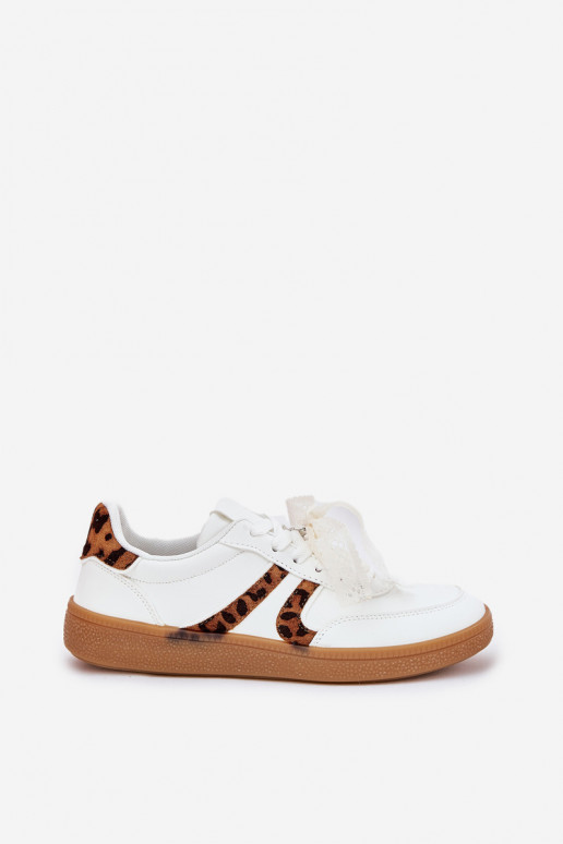 Nízka Tenisky model obuvi Dámske s čipkou so vzormi leopardej kožušiny biela farba Zielle