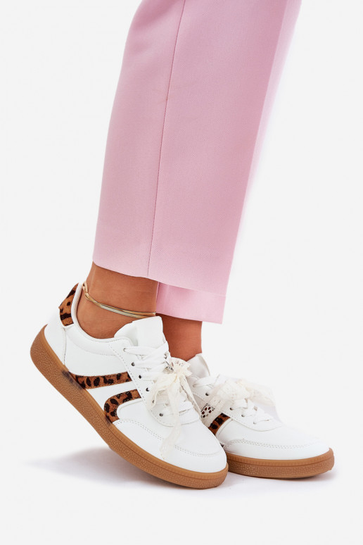 Nízka Tenisky model obuvi Dámske s čipkou so vzormi leopardej kožušiny biela farba Zielle