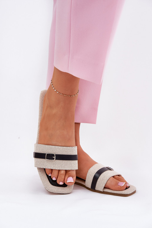 rovná sa Dámske papuče s popruhmi I s prackami béžová-čierna Zilina