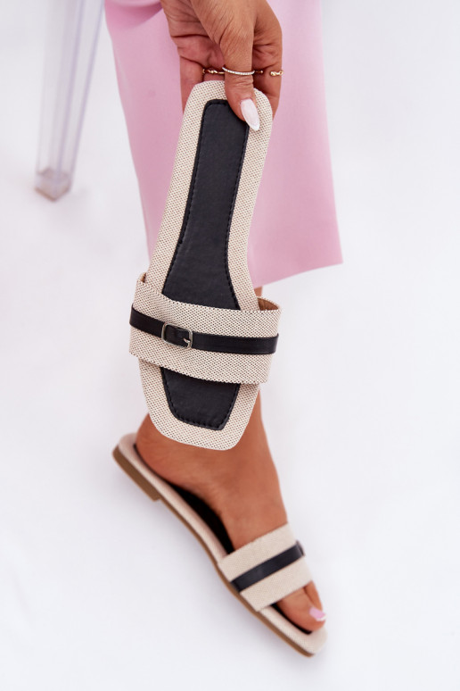 rovná sa Dámske papuče s popruhmi I s prackami béžová-čierna Zilina