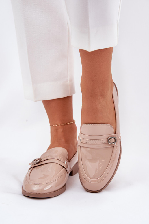 Lakované mokasíny Dámske ozdobiť s prackami béžová Mollan