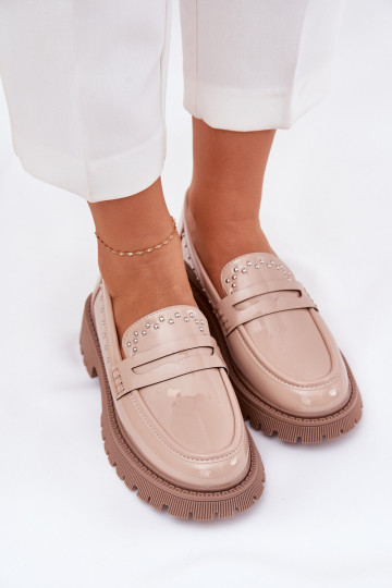 dámske mokasíny s lakovým efektom S Dekoráciou béžová Zapnutéllae