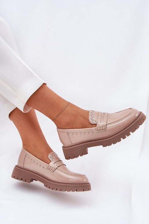 dámske mokasíny s lakovým efektom S Dekoráciou béžová Zapnutéllae