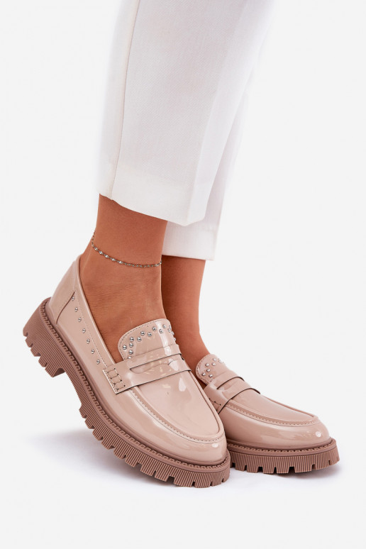 dámske mokasíny s lakovým efektom S Dekoráciou béžová Zapnutéllae