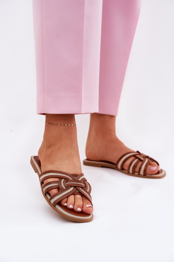 Papuče Dámsky byt Z Przeplatającymi Się Paskami Hnedá farba Acimine