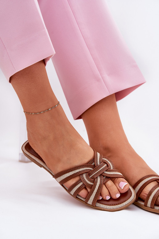 Papuče Dámsky byt Z Przeplatającymi Się Paskami Hnedá farba Acimine