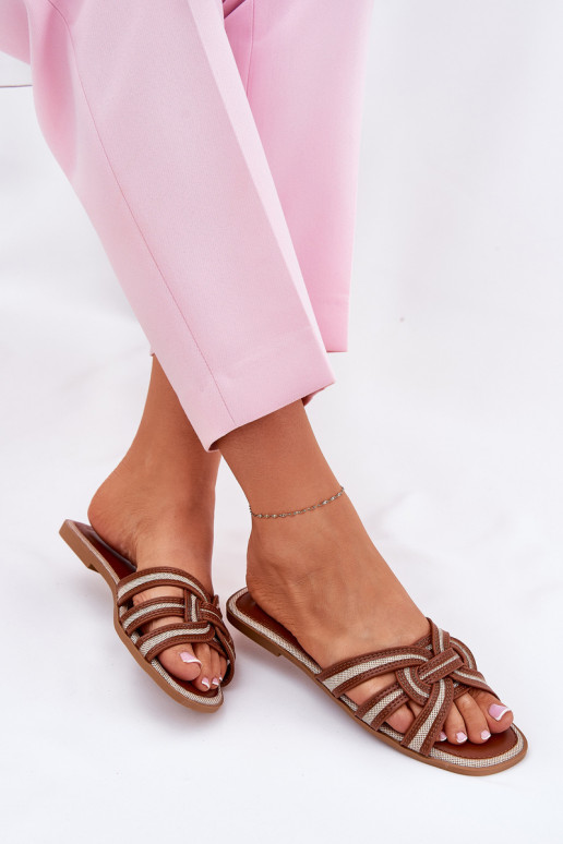 Papuče Dámsky byt Z Przeplatającymi Się Paskami Hnedá farba Acimine