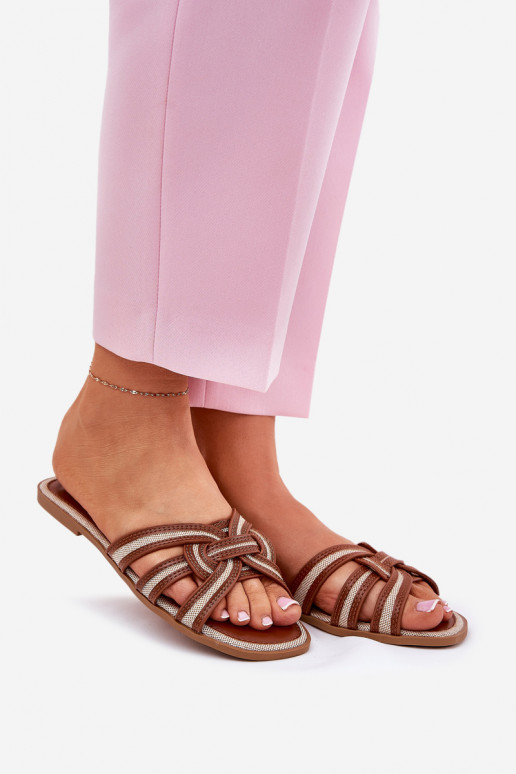 Papuče Dámsky byt Z Przeplatającymi Się Paskami Hnedá farba Acimine