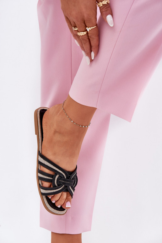 Papuče Dámsky byt Z Przeplatającymi Się Paskami čierna Acimine